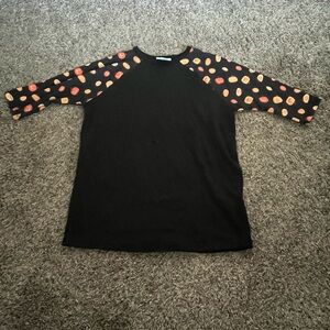 LuLaRoe Kids Black and Orange Patterned Raglan Tee
